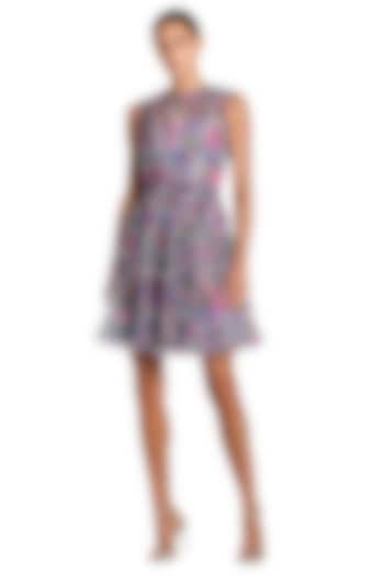 Purple Mesh Floral Printed Ruffled Mini Cocktail Dress by Mac Duggal at Pernia's Pop Up Shop