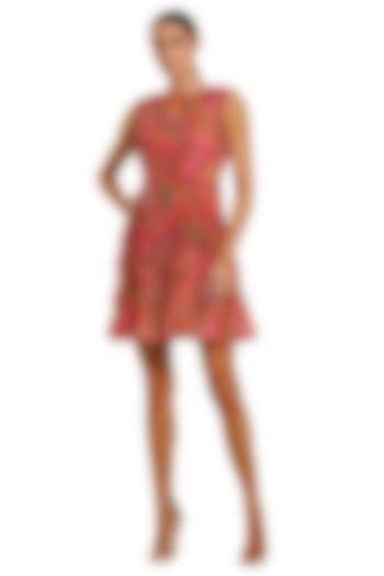 Orange Mesh Floral Printed Ruffled Mini Cocktail Dress by Mac Duggal at Pernia's Pop Up Shop