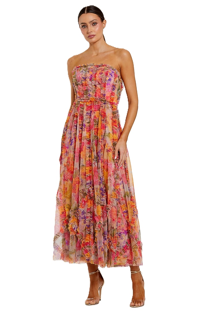 Multi-Colored Mesh Floral Printed Maxi Cocktail Dress by Mac Duggal at Pernia's Pop Up Shop