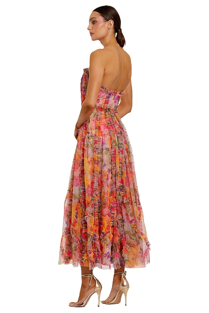 Multi-Colored Mesh Floral Printed Maxi Cocktail Dress by Mac Duggal at Pernia's Pop Up Shop