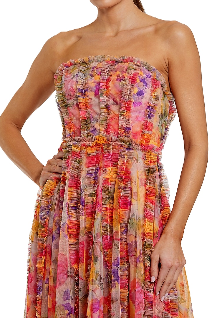 Multi-Colored Mesh Floral Printed Maxi Cocktail Dress by Mac Duggal at Pernia's Pop Up Shop