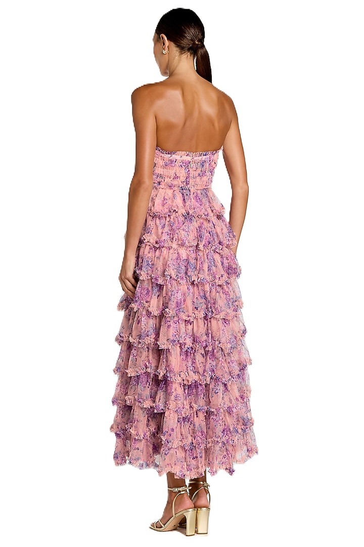 Multi-Colored Mesh Floral Printed Ruffled Maxi Cocktail Dress by Mac Duggal at Pernia's Pop Up Shop