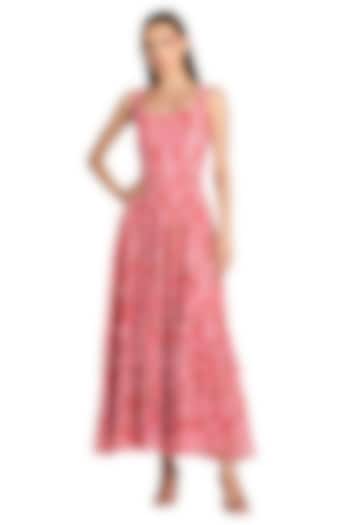 Pink Mesh Floral Printed Ruffled Maxi Party Wear Dress by Mac Duggal at Pernia's Pop Up Shop