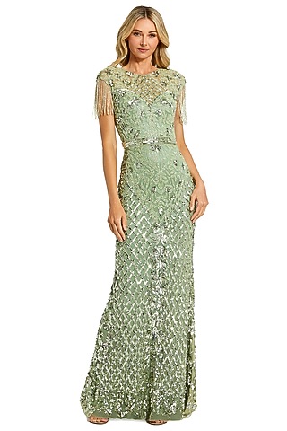Sage Green Mesh Gown by Mac Duggal