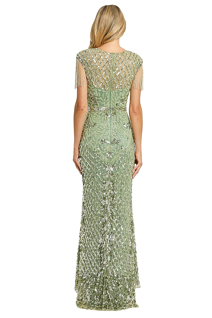 Sage Green Mesh Engagement Gown by Mac Duggal at Pernia's Pop Up Shop
