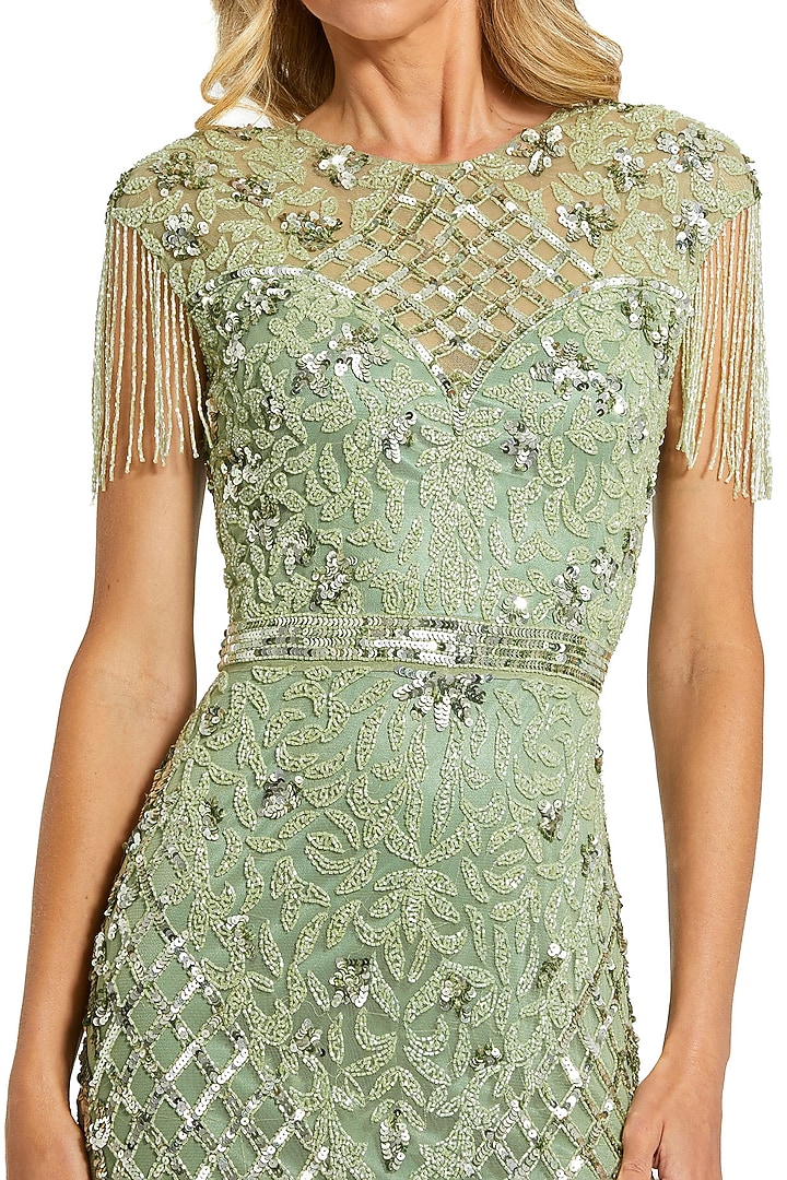 Sage Green Mesh Engagement Gown by Mac Duggal at Pernia's Pop Up Shop