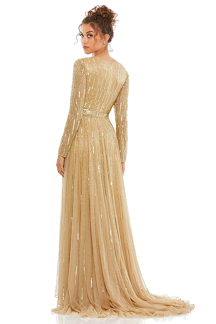 Taupe Tulle Sequins Embroidered Engagement Gown by Mac Duggal at Pernia's Pop Up Shop