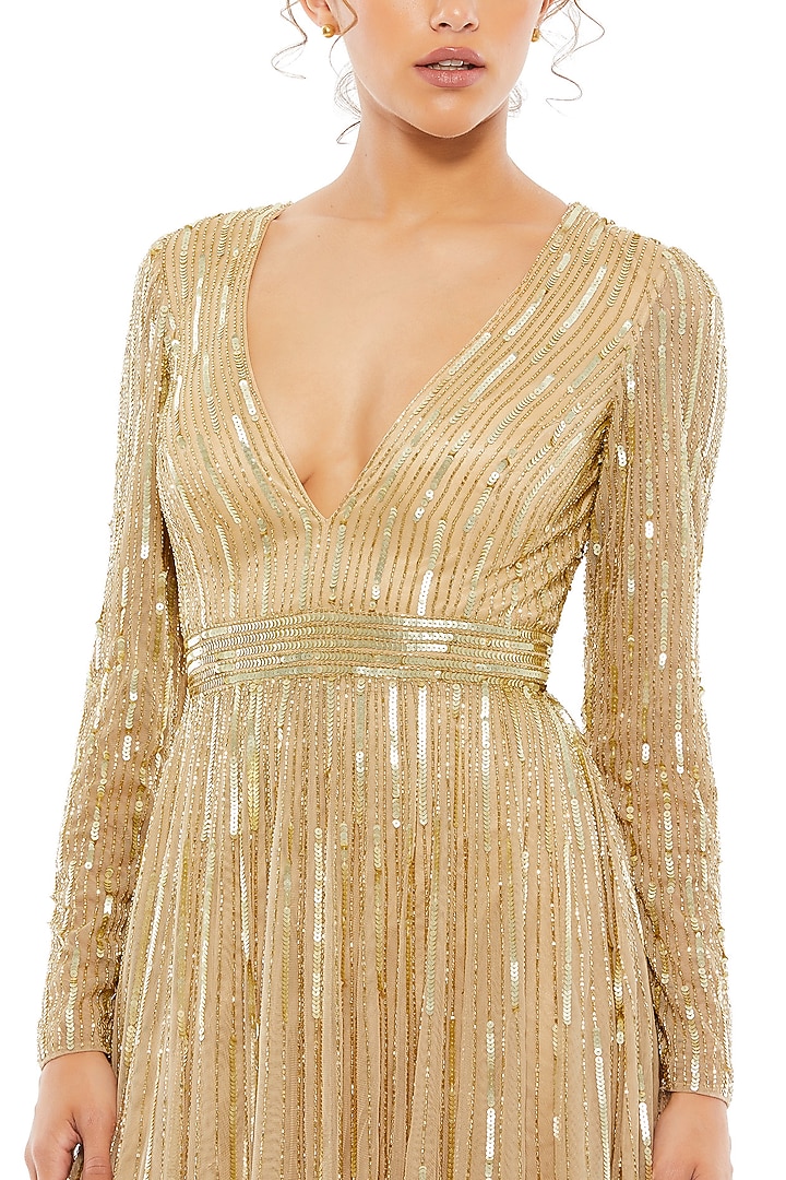 Taupe Tulle Sequins Embroidered Engagement Gown by Mac Duggal at Pernia's Pop Up Shop