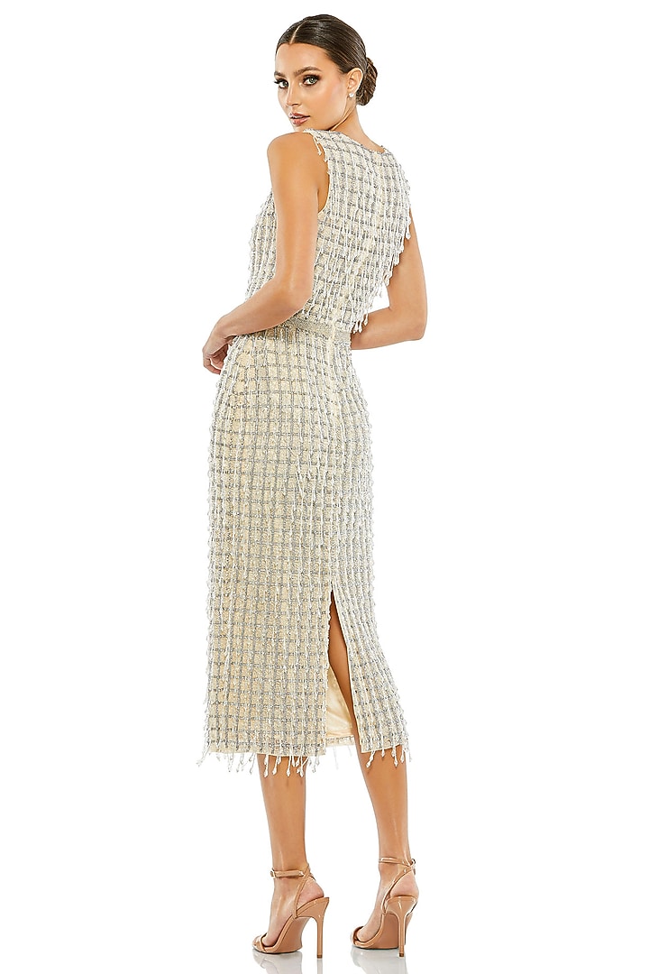 Nude Mesh Midi Party Wear Dress by Mac Duggal at Pernia's Pop Up Shop