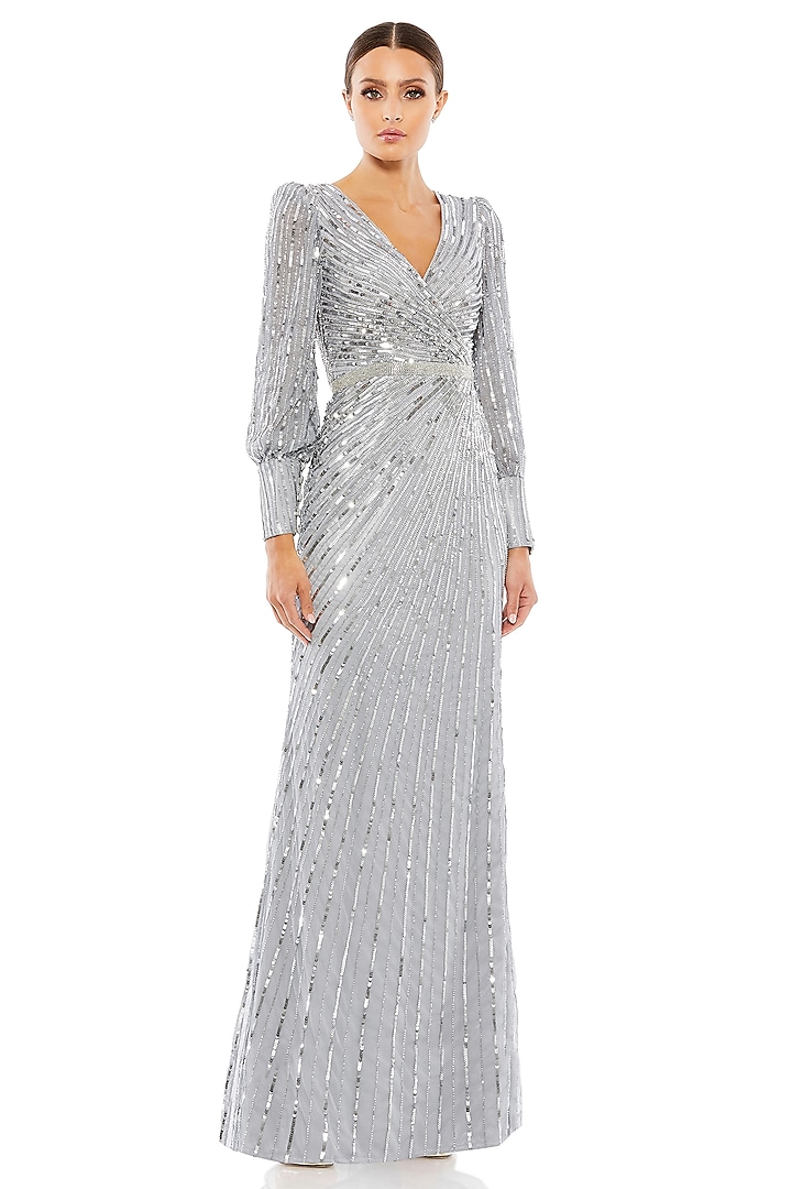 Silver Mesh Sequins Embroidered Gown by Mac Duggal at Pernia's Pop Up Shop