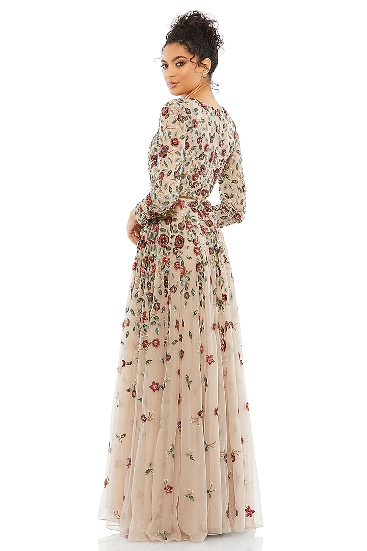 Antique Rose Tulle Floral Applique Embellished Engagement Gown by Mac Duggal at Pernia's Pop Up Shop