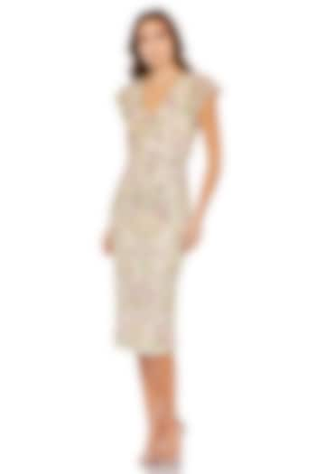 Cream Mesh Floral Embellished Mesh Dress by Mac Duggal at Pernia's Pop Up Shop