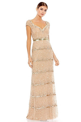 Nude Mesh Embellished Gown by Mac Duggal