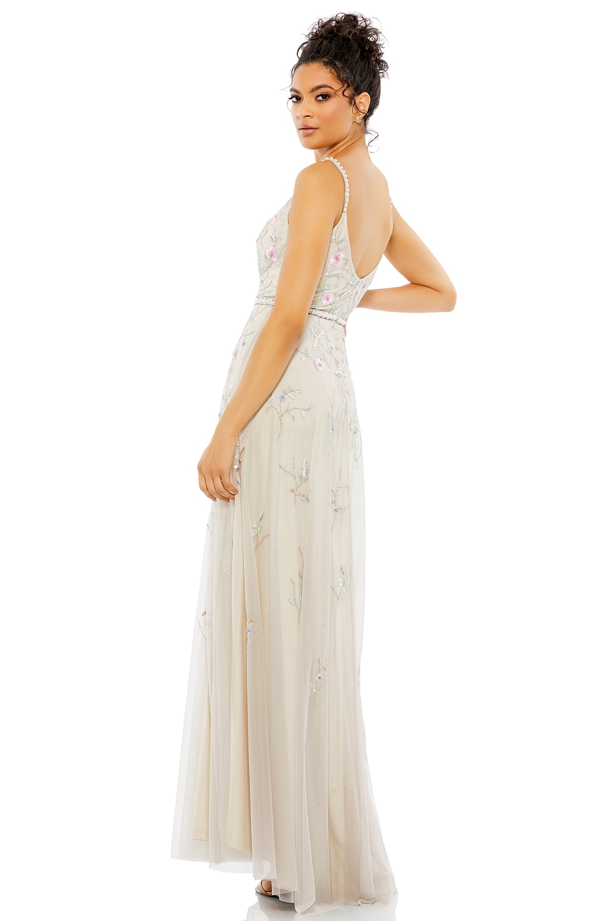 Beige Embroidered Fabric Wrap Over Gown by Mac Duggal at