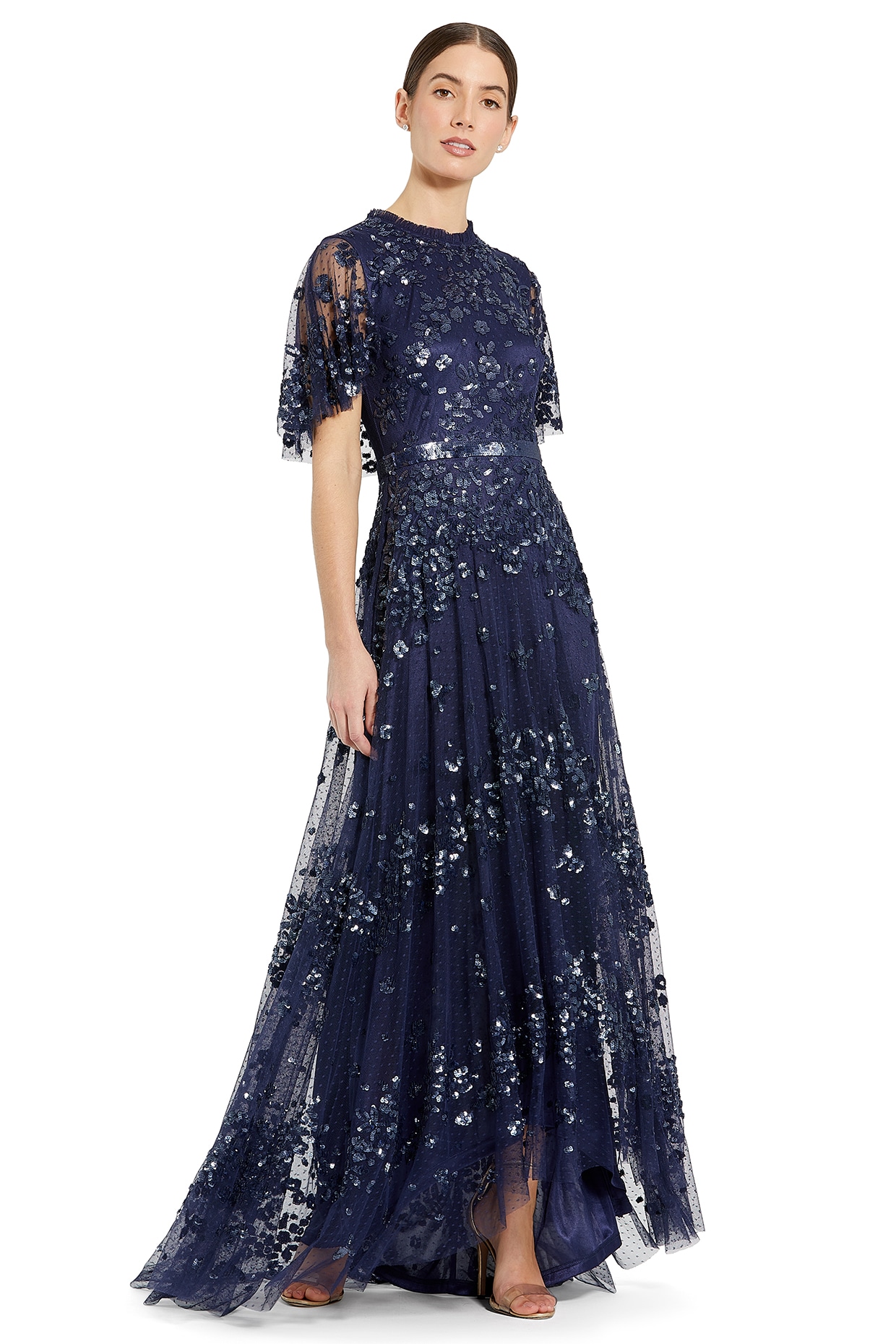 Midnight Blue Tulle Sequins Embellished A Line Gown by Mac Duggal at Pernia s Pop Up Shop 2024