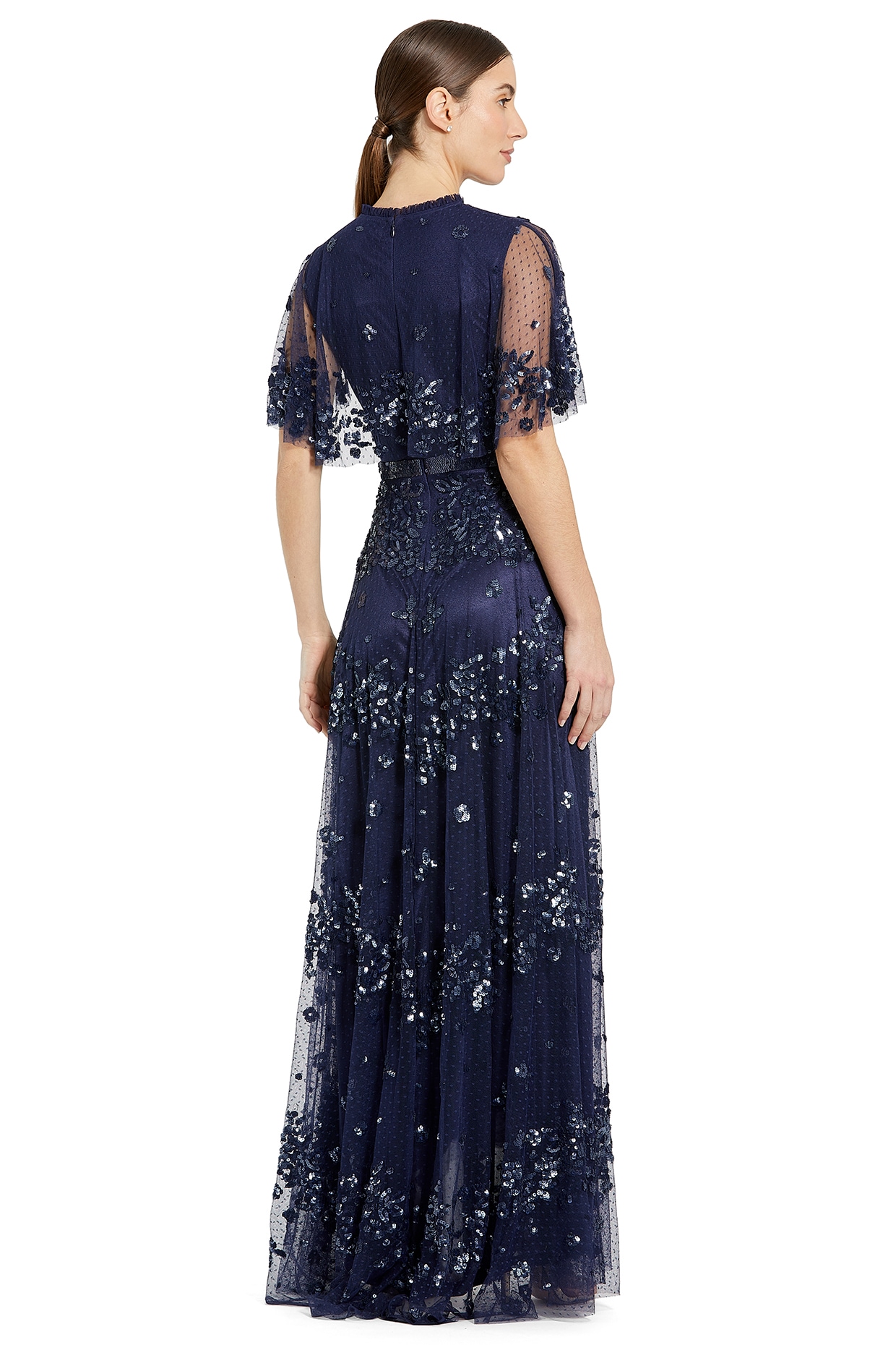 Midnight Blue Tulle Sequins Embellished A-Line Gown by Mac