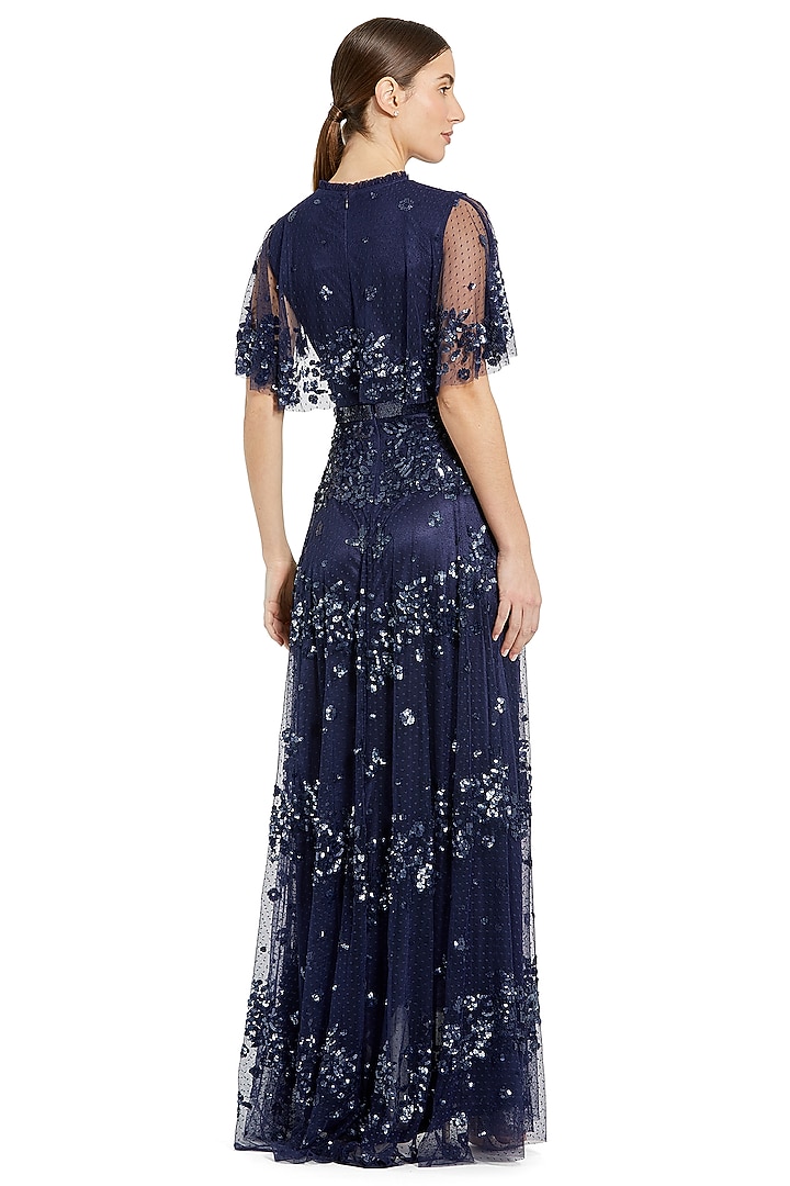 Midnight Blue Tulle Sequins Embellished A-Line Wedding Gown by Mac Duggal at Pernia's Pop Up Shop