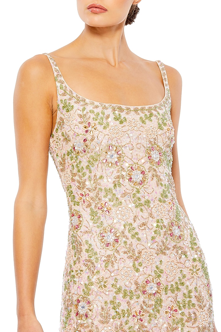 Nude Mesh Floral & Beads Embellished Midi Dress by Mac Duggal at Pernia's  Pop Up Shop 2026
