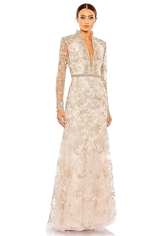 Blush Pink Embroidered Fabric Applique Gown by Mac Duggal