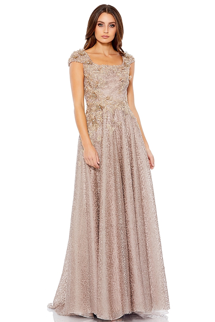 Mocha Embroidered Fabric A-Line Gown by Mac Duggal at Pernia's Pop Up Shop