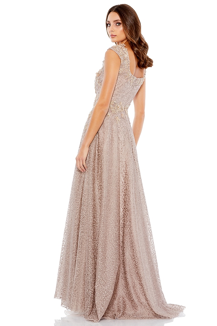 Mocha Embroidered Fabric A-Line Wedding Gown by Mac Duggal at Pernia's Pop Up Shop