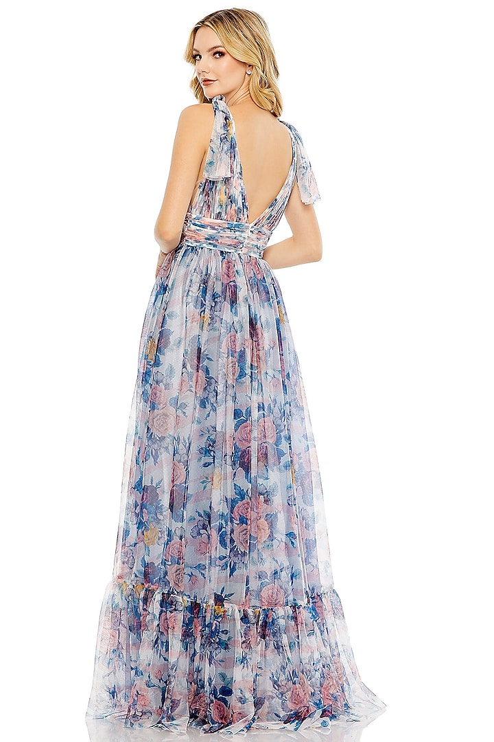 Blue Mesh Floral Printed Ruched Engagement Gown by Mac Duggal at Pernia's  Pop Up Shop 2026