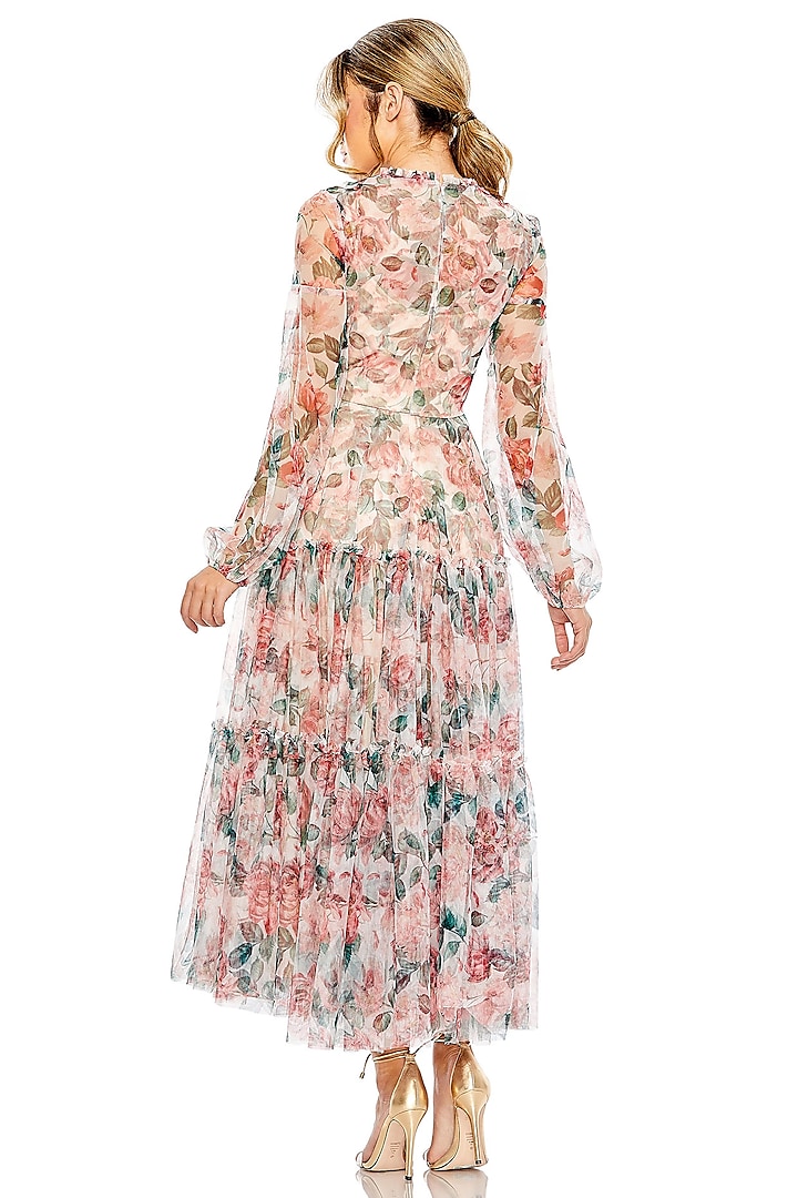 Multi-Colored Chiffon Printed Midi Party Wear Dress by Mac Duggal at Pernia's Pop Up Shop