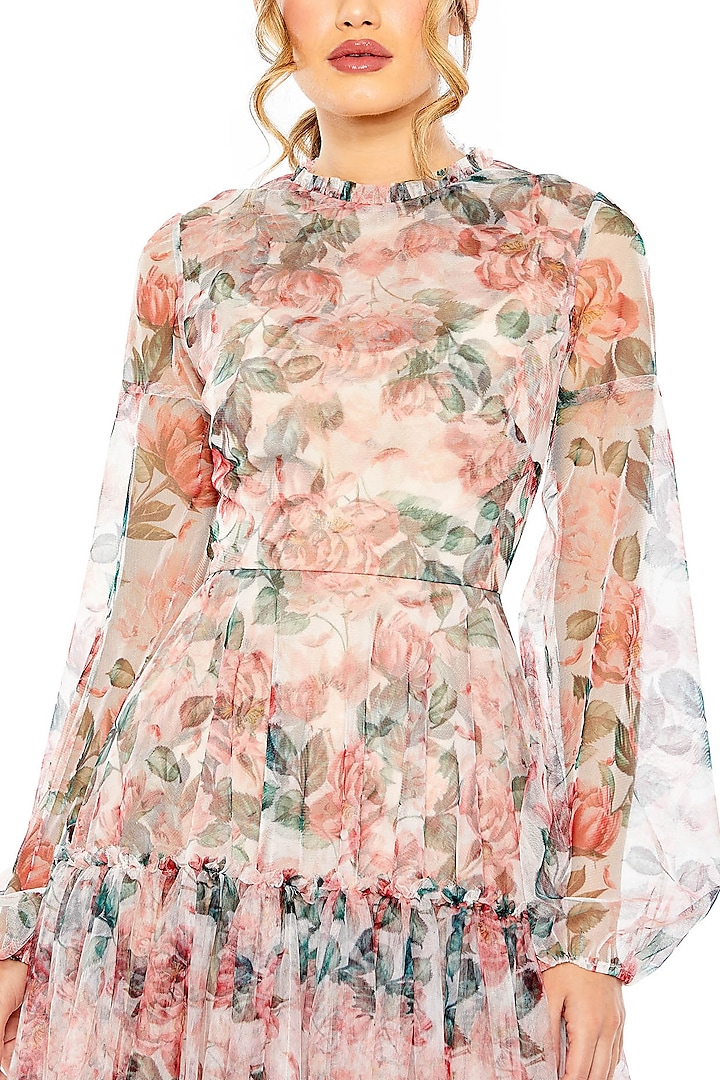 Multi-Colored Chiffon Printed Midi Party Wear Dress by Mac Duggal at Pernia's Pop Up Shop