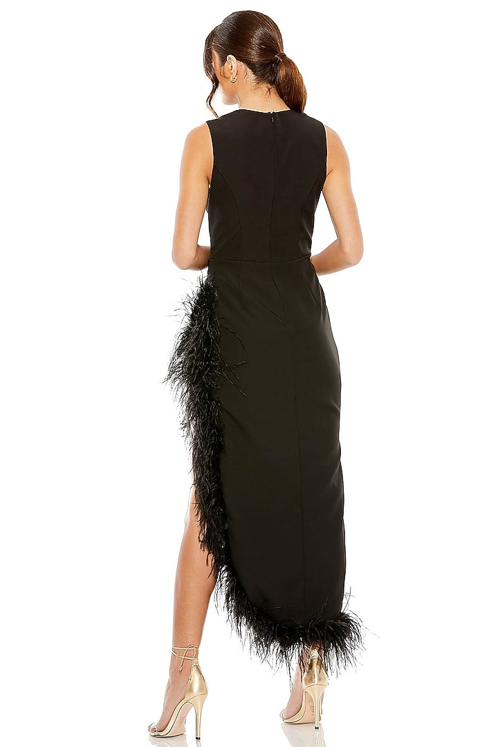 Black Crepe Feather Wrapped Party Wear Dress by Mac Duggal at Pernia's Pop Up Shop