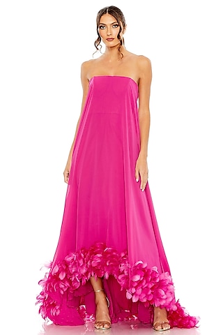 Fuchsia Chiffon Strapless Flared Gown by Mac Duggal