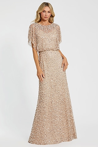 Nude Gold Mesh Beads Embellished Gown by Mac Duggal