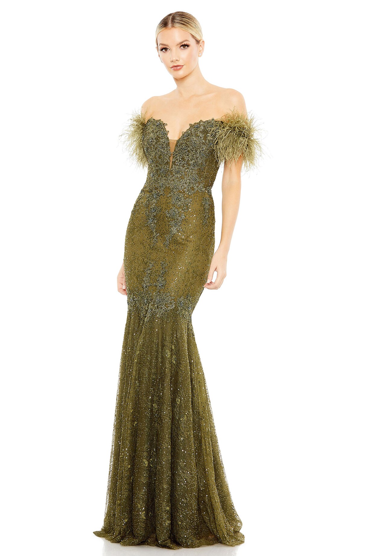 slim fit dress slacks Green Long Sleeve Beaded Evening Gown main image 0