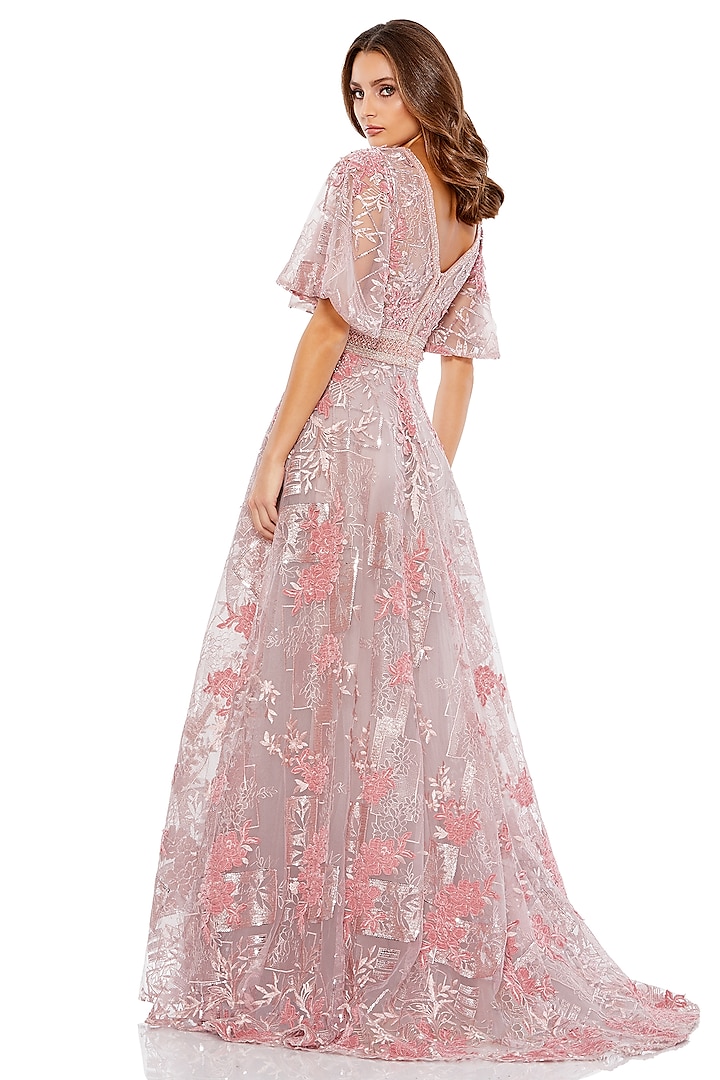 Pink Tulle Embroidered A-Line Gown by Mac Duggal at Pernia's Pop Up Shop  2026