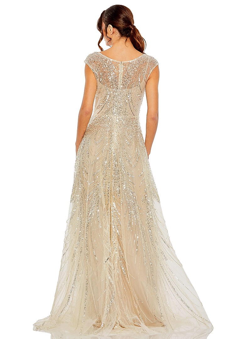 Nude Silver Net Embellished A-Line Wedding Gown by Mac Duggal at Pernia's Pop Up Shop