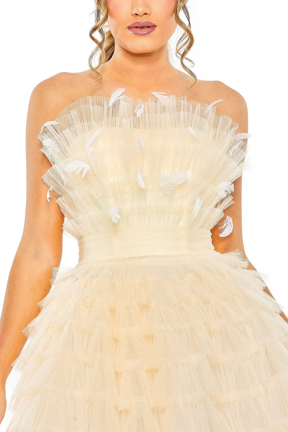 mac duggal ivory dress Ivory Strapless Embellished Column Gown With 3D Petals main image 0