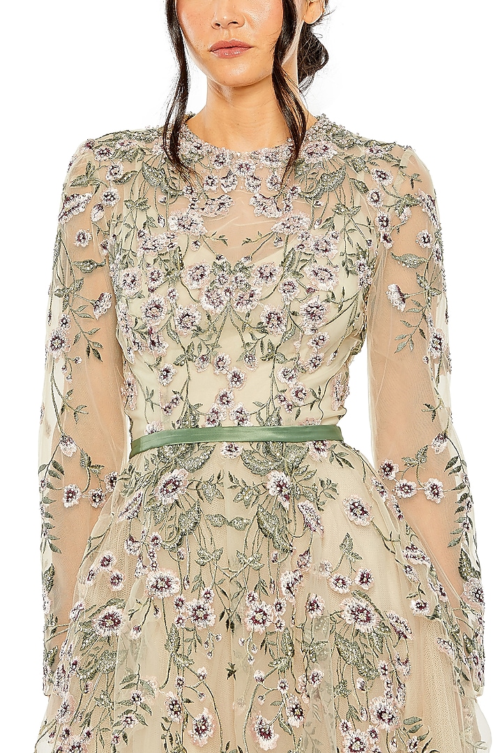 Sage Green Tulle Embellished Gown by Mac Duggal at Pernia's Pop Up Shop 2026
