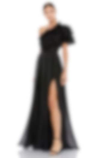 Black Chiffon One-Shoulder Gown by Mac Duggal at Pernia's Pop Up Shop