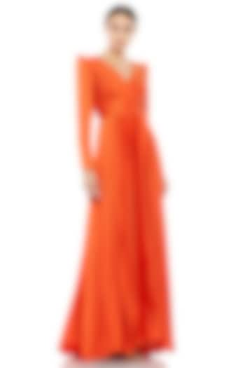 Orange Charmeuse Pleated Gown by Mac Duggal at Pernia's Pop Up Shop