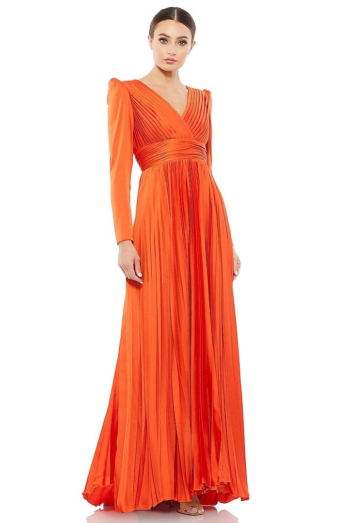 Orange Charmeuse Pleated Gown by Mac Duggal at Pernia's Pop Up Shop