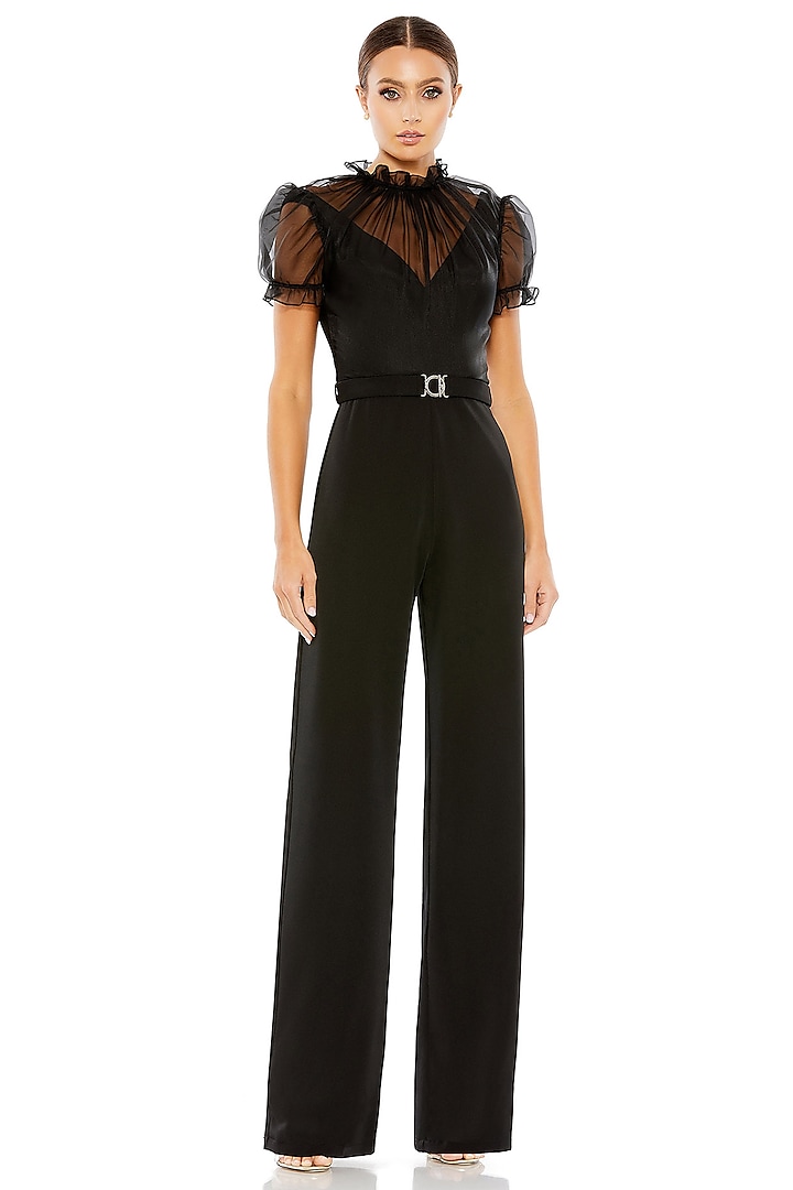 Black Organza & Crepe Jumpsuit by Mac Duggal