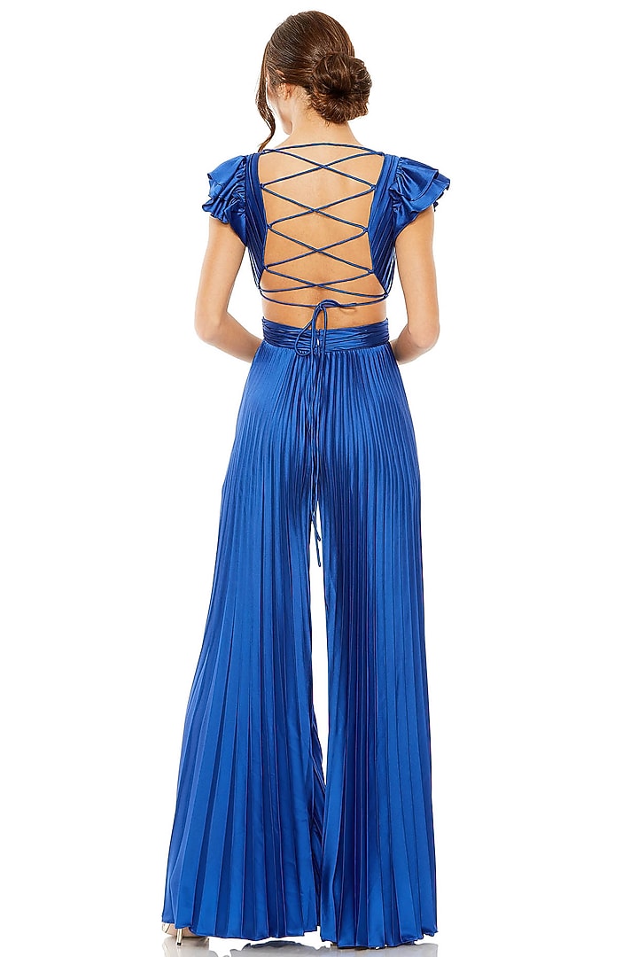 Cobalt Blue Charmeuse & Satin Pleated Jumpsuit by Mac Duggal at Pernia's Pop Up Shop