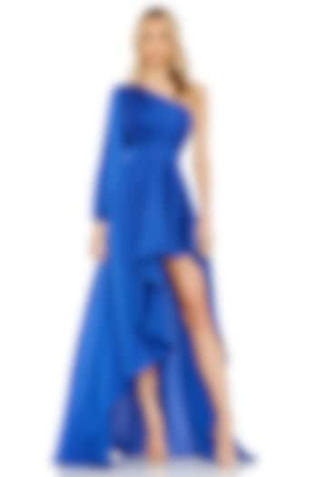 Cobalt Blue Charmeuse & Satin One-Shoulder Gown by Mac Duggal at Pernia's Pop Up Shop