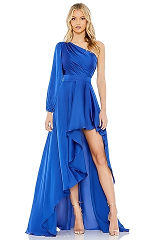 Cobalt Blue Charmeuse & Satin One-Shoulder Gown by Mac Duggal