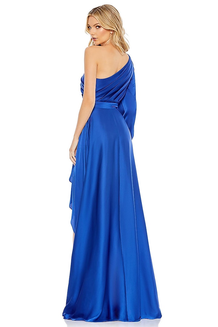 Cobalt Blue Charmeuse & Satin One-Shoulder Engagement Gown by Mac Duggal at Pernia's Pop Up Shop