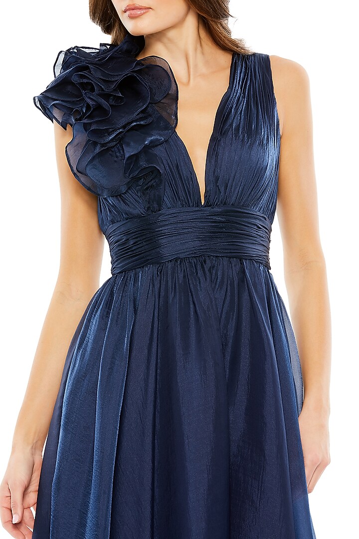 blue chiffon sleeve dress PLEATED CHIFFON LONG SLEEVE TEA LENGTH GOWN CDCD242S main image 1