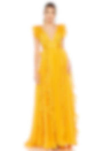 Marigold Yellow Chiffon A-Line Gown by Mac Duggal