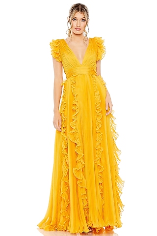 Marigold Yellow Chiffon A-Line Gown by Mac Duggal