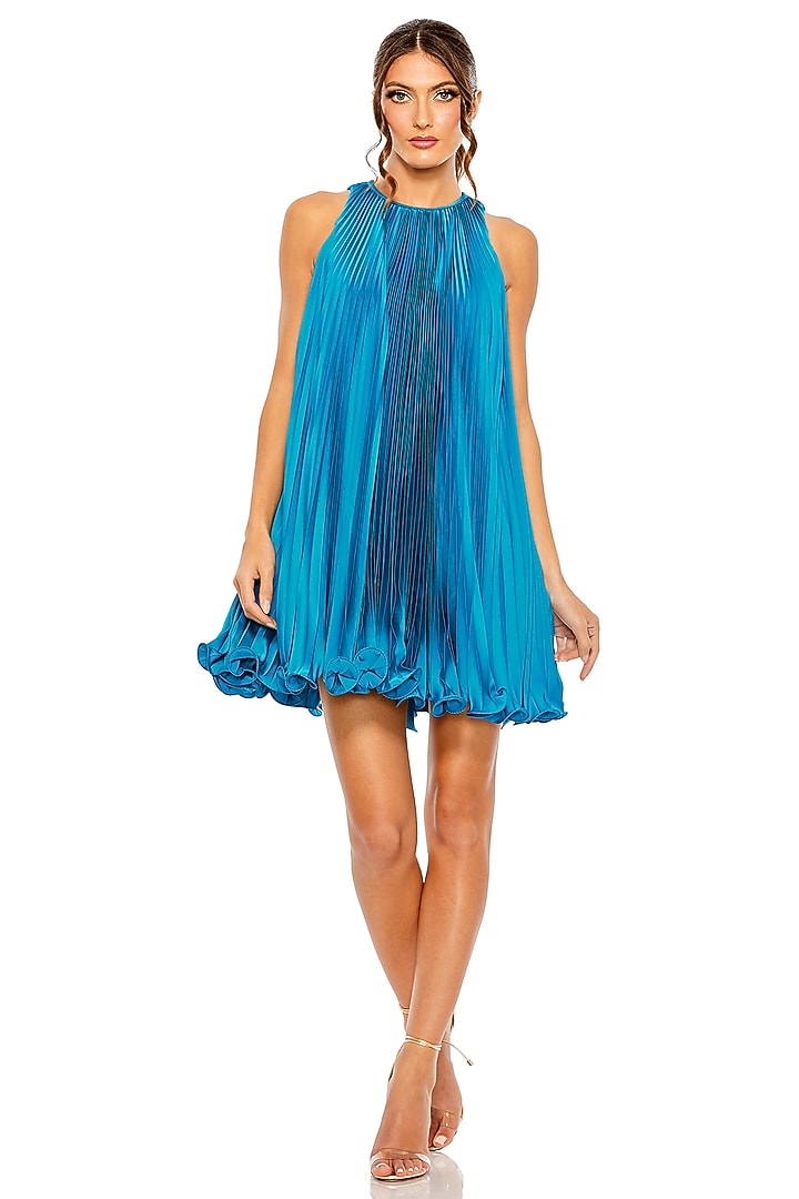 blue pleated halter dress Navy Crisscross Pleated Halter Floor Length Chiffon Bridesmaid Gown main image 0