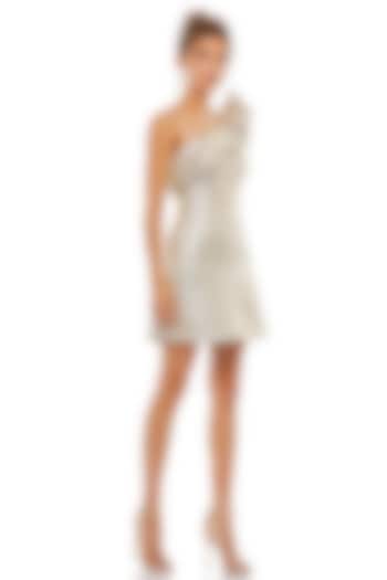 Oyster Metallic One-Shoulder Asymmetric Mini Cocktail Dress by Mac Duggal at Pernia's Pop Up Shop