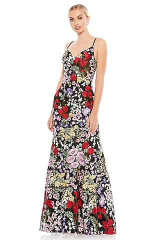 Black Lace Floral Embroidered Gown by Mac Duggal